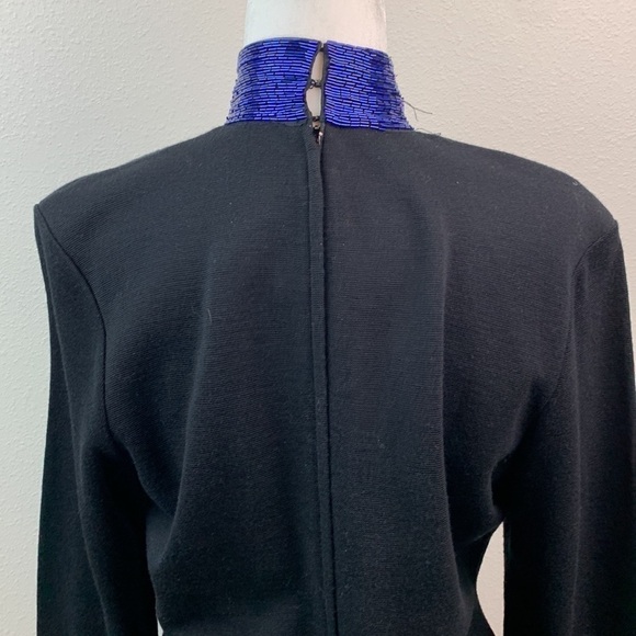 Vintage wool blend 90s beaded sheer illusion deep V neck fitted sheath dress EUC - Picture 7 of 13